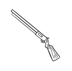 black and white linear sign, designation silhouette shotgun weapon, hand drawn illustration vector