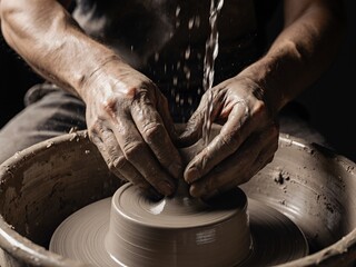 Potter focuses on making pottery on the wheel.