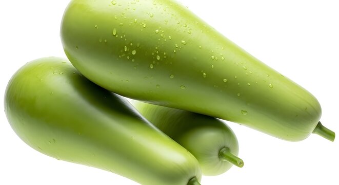 Vibrant organic green bottle gourds, glistening with water droplets, ready for preparing nutritious meals and wholesome culinary creations