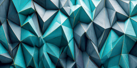 Abstract Geometric Low Poly Triangles Background in Teal and Gray with Gold Accents