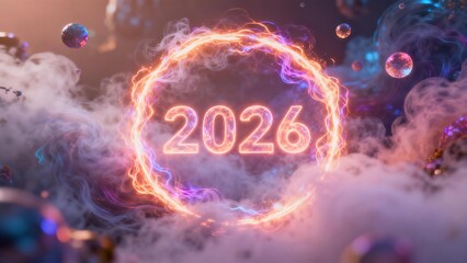 2026 Future Goal Deadline Announcement Neon Electric Ring Portal Dynamic Technology Planning Forecast Background