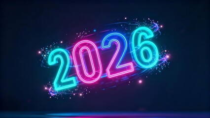 Glowing Neon 2026 Future Projection Dynamic Digital Banner for New Year Celebration and Technology Event