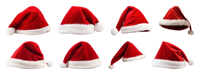 PNG Festive red Santa hats collection, element set on transparent background