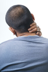 Man experiencing neck pain requires relief and comfort from muscle tension and stiffness