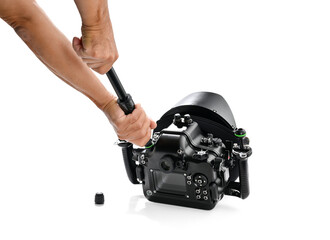 Vacuum pump to prevent leak of underwater camera housing