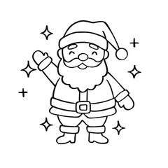 Layer 18Waving Santa Claus outline illustration, cheerful holiday character in black and white cartoon style
