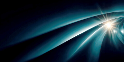 Fototapeta premium Abstract Dark Blue Background with Shining Light Through Dynamic Wavy Lines and Glowing Effect