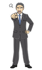 Obraz premium 指をさして怒っているスーツの中年男性
