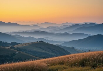 Close up Calm Landscape of Hills at Sunrise