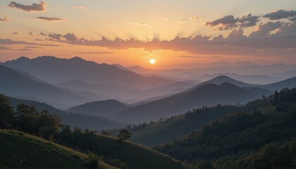 Fototapeta premium Close up Calm Landscape of Hills at Sunrise