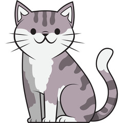 Pixel Art Cat Sitting Gracefully A Cute Tabby Kitten With Gray And White Fur And Dark Stripes On Its Body And Tail And A White Chest And Tail Tip Against A Transparent Background