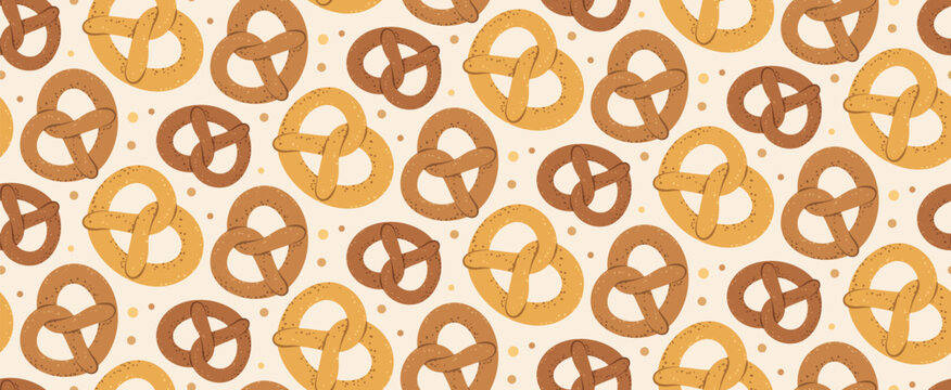 Seamless pattern of stylized pretzels. Great for bakery branding, menu design, and packaging.