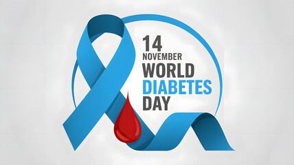 World Diabetes Day design with blue ribbon and red blood drop