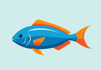 Fototapeta premium Cartoon Blue Fish with Orange Fins and Tail Illustration.