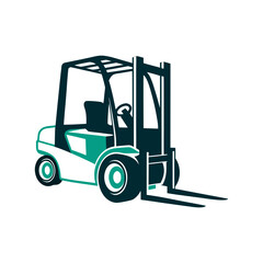 Modern Forklift Illustration, Industrial Vehicle Graphic A solid gray forklift parked in an empty warehouse
