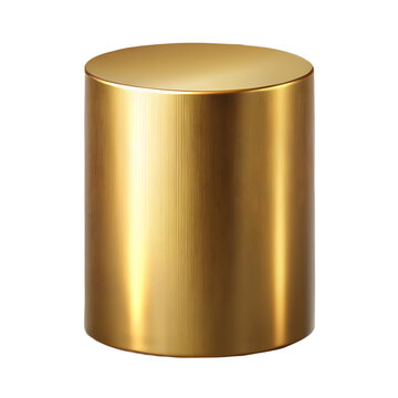 Gold cylinder isolated on transparent background, a versatile and elegant element for product displays, awards, or decorative accents, with a smooth and reflective surface