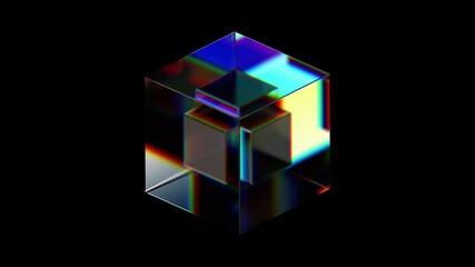 Abstract animation, futuristic glass cube on black background, 4k seamless looped video, 3d render - Powered by Adobe