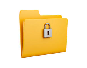 Secure data storage concept with locked yellow folder icon for digital security on transparent background