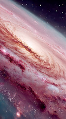 Vertical Abstract Pink and Purple Spiral Galaxy with Sparkling Cosmic Dust
