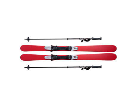 Red ski equipment set on transparent background for winter sports enthusiasts