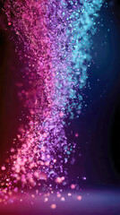 Vertical Stream of Neon Pink and Blue Glowing Particles on Dark Background