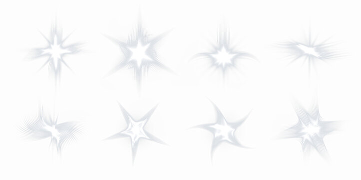 Abstract starburst PNG overlay featuring eight luminous star shapes with soft edges, ideal for enhancing designs and adding a magical touch to various creative projects