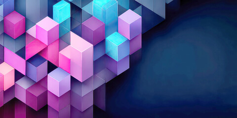 Abstract Geometric Cubes in Pink and Blue Tones on Dark Background 3D Render