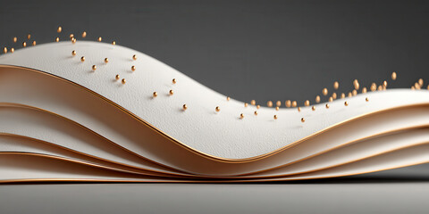 Layered Wavy Paper Sheets with Thin Gold Trim and Small Gold Beads Minimalist Abstract