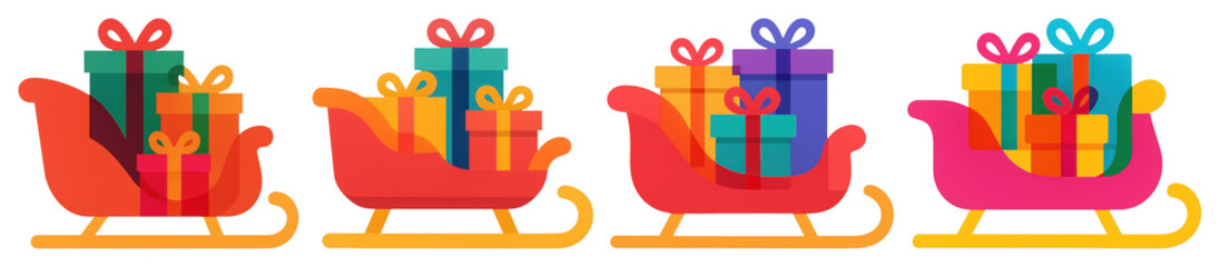 PNG Colorful sleighs with gifts, element set on transparent background