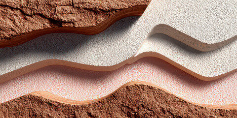 Layered Abstract Waves of Natural Materials Rock Paper and Textured Stone