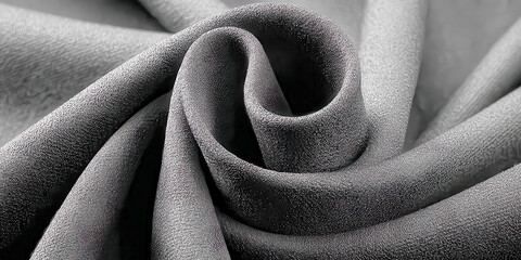 Macro Closeup of Textured Grey Fabric Curled and Folded Showing Subtle Light Details