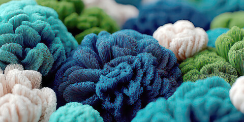Close-up of Abstract Textured Forms with Vibrant Blue and Green Hues
