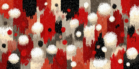 Abstract Textured Digital Painting with Red Black and White Dots