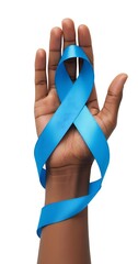  An outstretched hand showing the blue ribbon for Men's Health Awareness Month campaign