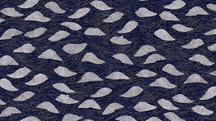 Abstract organic shapes A repeating pattern in shades of blue and gray