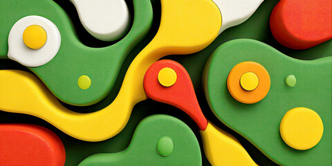 Colorful Abstract Organic Shapes with Green Yellow and Red Overlap