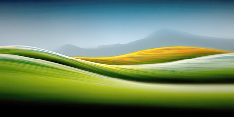 Abstract Landscape with Flowing Green and Yellow Textured Wavy Hills