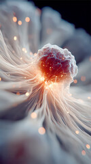 Macro Abstract of Glowing Cellular Core with Fine Flowing Fiber Network