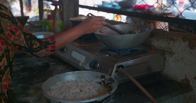 Poha making in village roadside hotel with spicy rassa recipe and authentic Indian breakfast style