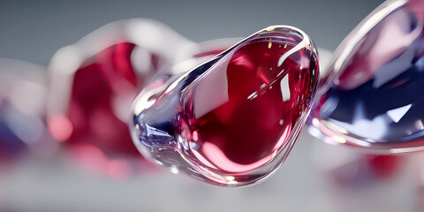 Macro Shot of Reflective Clear Liquid Drops with Red and Blue Highlights