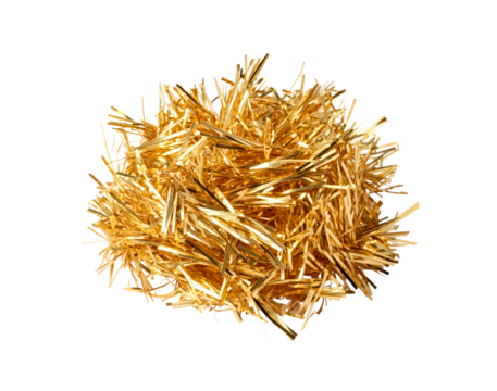 Golden tinsel pile for festive decoration and holiday celebrations on transparent background