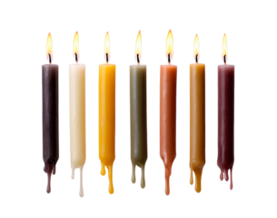 Colorful dripping candle set for festive and cozy holiday decorations on transparent background
