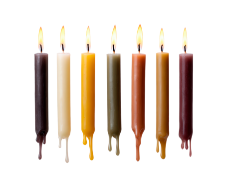 Colorful dripping candle set for festive and cozy holiday decorations on transparent background
