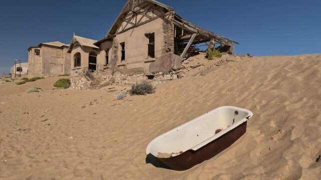 Kolmannskuppe (Kolmanskop) Ghost Town in Namibia with the abandoned buildings, Namib desert, Africa