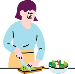 Woman Cooking Fresh Meal in Kitchen채소썰기