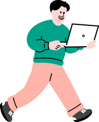 Man Walking with Laptop in Casual Style