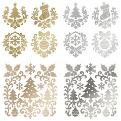 Golden and silver christmas ornaments with filigree design