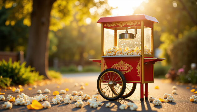 Mini popcorn machine in modern style with popcorn on the ground  