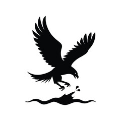 Fototapeta premium Eagle Catching Fish Silhouette Vector