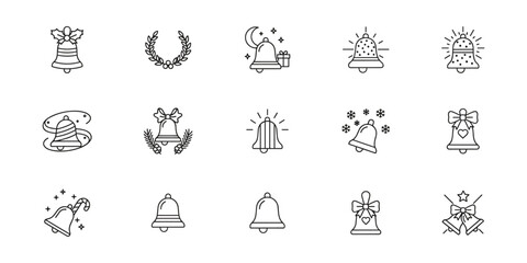 Festive Bell Icons Set in Outline Style